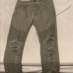 green divided jeans